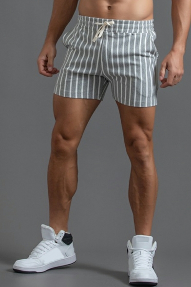 Summer Slouch Fit Shorts Striped Cotton Athletic Shorts Elasticated Waistband with A Drawstring Fastening