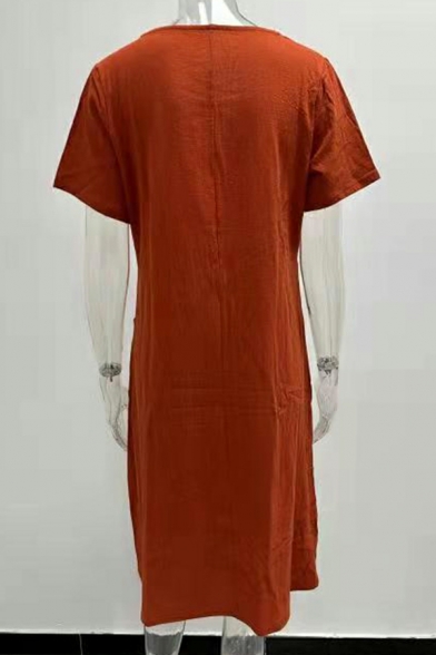 Fashion Round Neck Short Sleeveless Mid Length Skirts Polyester Summer Dress