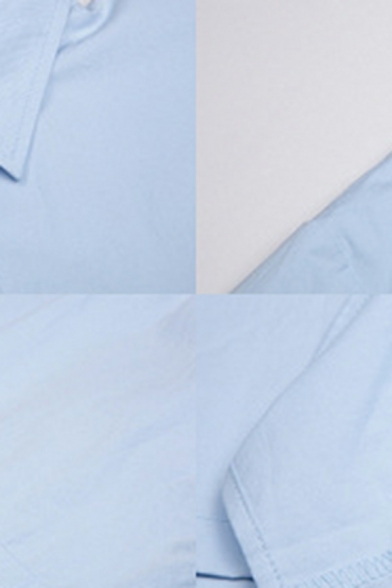 Short Sleeve Plain Shirts Button Down Classic Shirts in Blue Or White