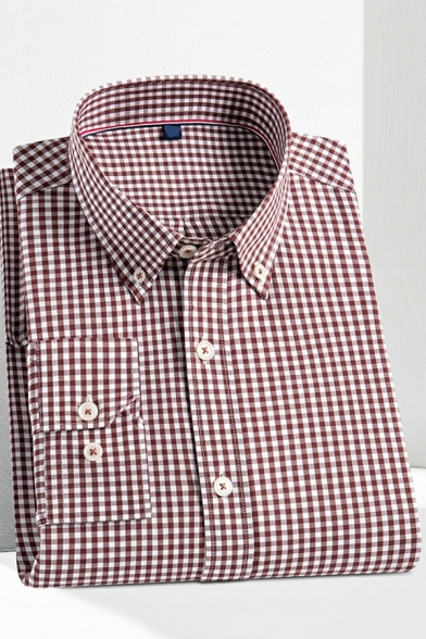 Pure Cotton Shirt Long Sleeve Plaid Pattern Anti-Wrinkle White Men's Shirt