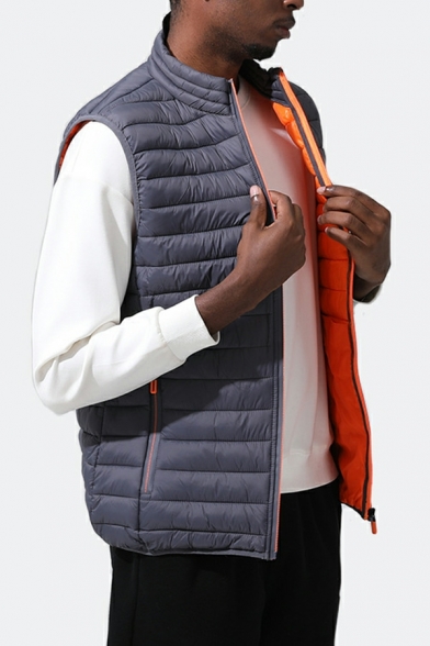 Simplicity Sleeveless Round Neck Vest Grid Fitted Vest with Zipper