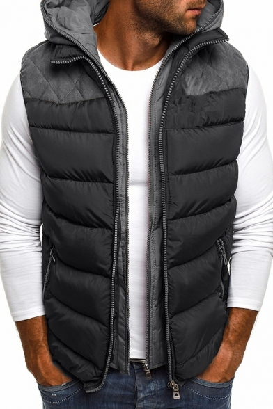 Men’s Hooded Sleeveless Round Neck Vest Fitted Grid Top