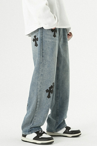 Simplicity Loose Fit Sport Trousers Cotton Print Long Length Pants
