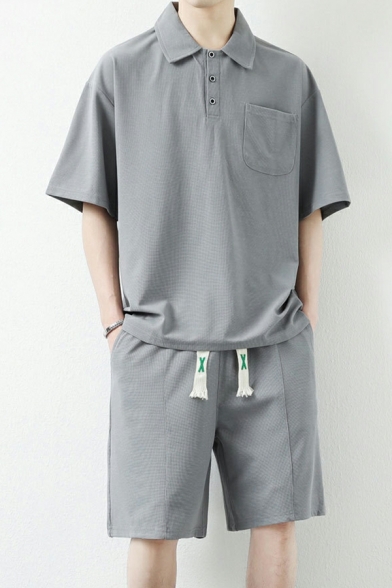 Men’s Short Sleeve Loose Fit Plain Sportswear Polyester Casual Outfit