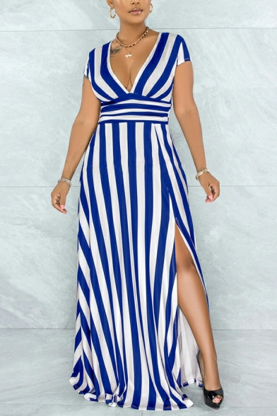 Modern Sleeveless Long Dress Fitted Striped Women’s Summer Dress