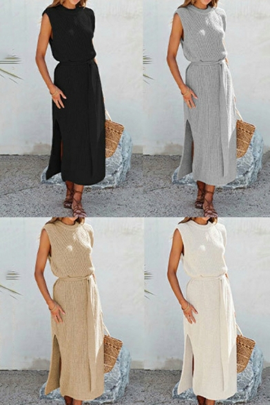 Simplicity Fitted Sleeveless Long Length Dress Round Neck Skirts