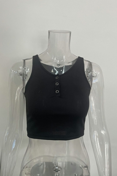 Sleeveless Women's V Neck Tee Shirts Plain Fitted Crop Top Tee