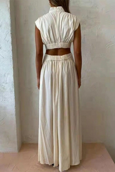 Plain Sleeveless Asymmetric Skirt Polyester Sleeveless Dress