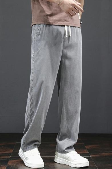 Loose Fit Long Length Pants Plain Polyester Elasticated Waistband Lounge Pants