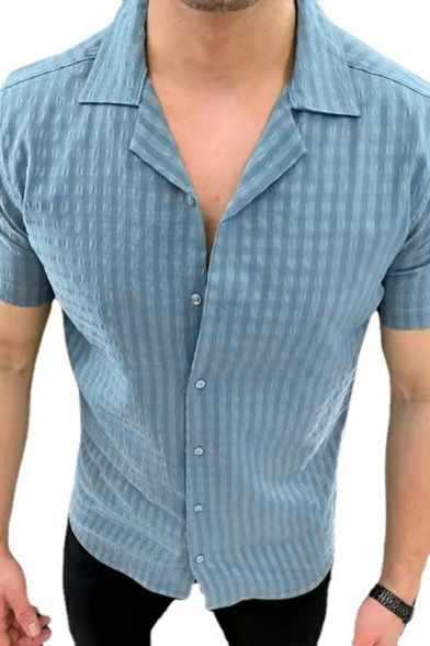 Trendy Men's Plaid Printed Short Sleeved Loose Button-down Shirt