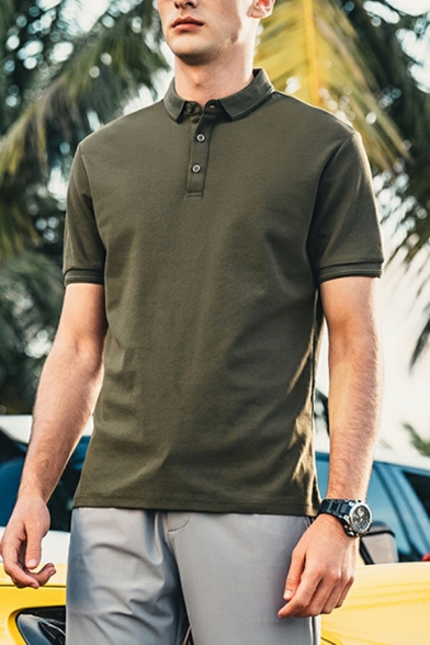 Urban Men‘s Whole Color Button Detail Spread Collar Regular Fit Polo Shirt