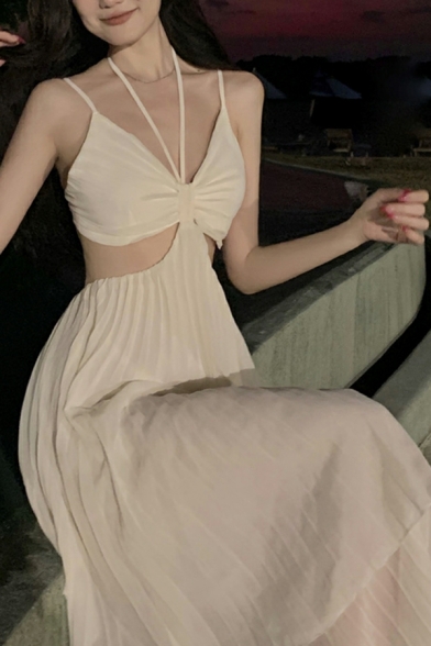 Simple Girl's Solid Color Irregular Waistless Slim Suspender Dress