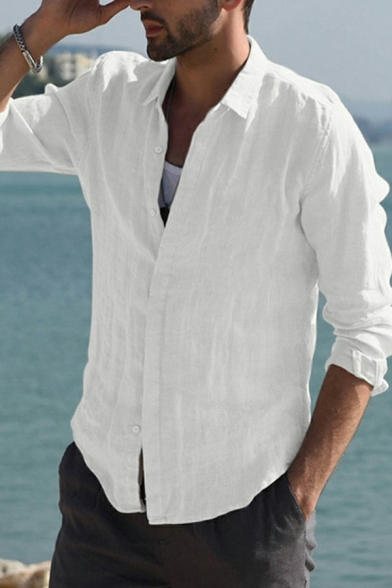 Fashionable Men's Vertical Whole Color Button Closure Long Sleeve Button-down Shirt