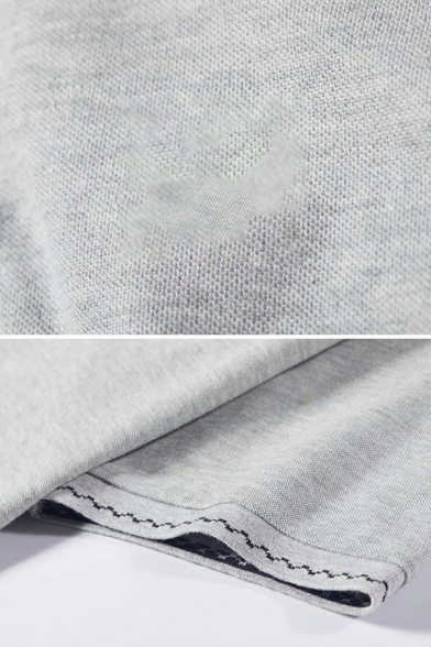 Simple Men‘s Stripe Print Button Detail Spread Collar Regular Fit Polo Shirt