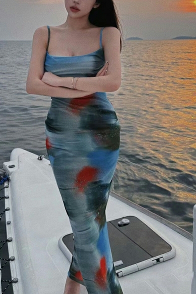 Modern Girl's Tie Dye Pattern Spaghetti Strap Sleeveless Dresses