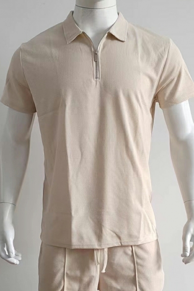 Modern Men's Pure Color Short Sleeve Regular Fit Spread Shirt