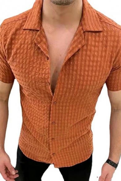 Trendy Men's Plaid Printed Short Sleeved Loose Button-down Shirt