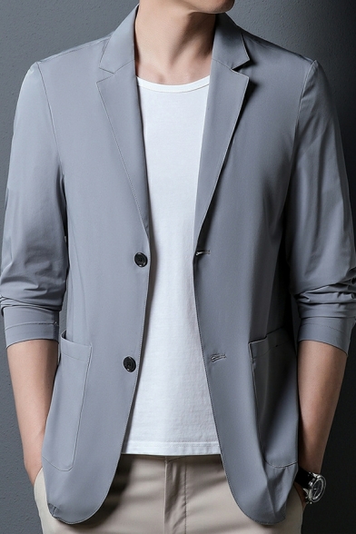 Long Sleeve Slim Fit Plain Suit Lapel Collar Nylon Suit With Pockets