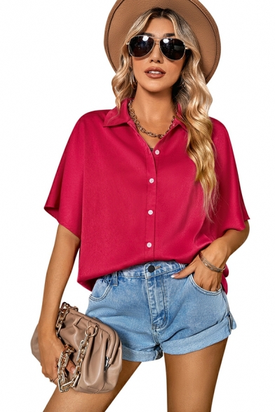 Loose Fit Short Sleeve Shirts Summer Lapel Neck  Button Down t Shirts