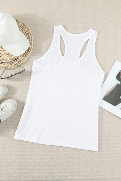 Stylish Girl's Pure Color Casual Loose Round Neck Sleeveless Tanks
