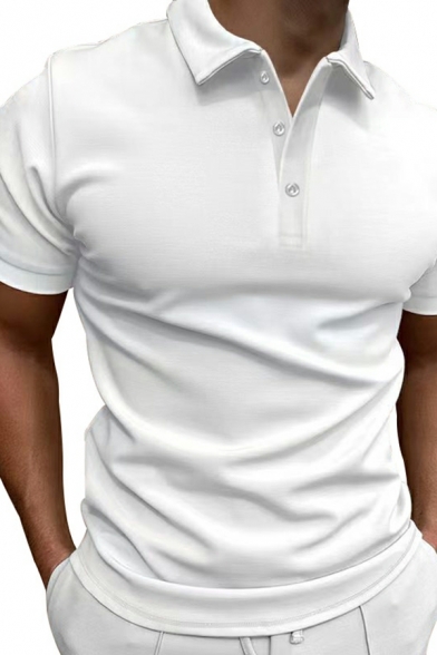 Popular Men's Whole Color Lapel Collar Short Sleeve Slim Polo Shirt