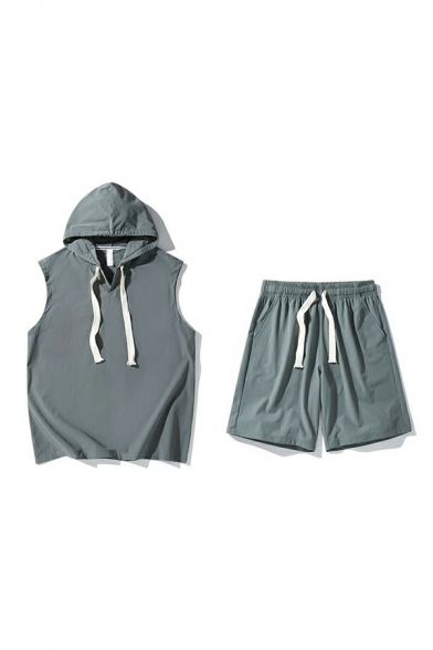 Sleeveless Hooded Sportswear Cropped Leg Loose Fit Casual Outfit