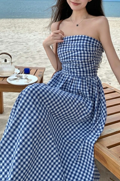 Vintage Girl's Plaid Pattern Slender Waist Holiday Suspender Dress