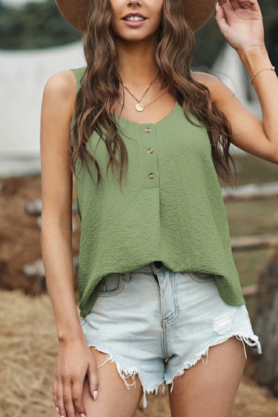 Modern Girl's Pure Color Casual Loose V-neck Sleeveless Tanks