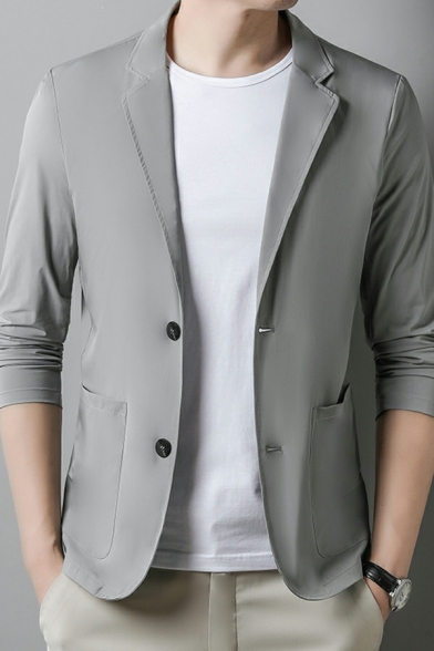 Slim Fit Plain Long Sleeve Suit Lapel Collar Nylon Suit With Pockets