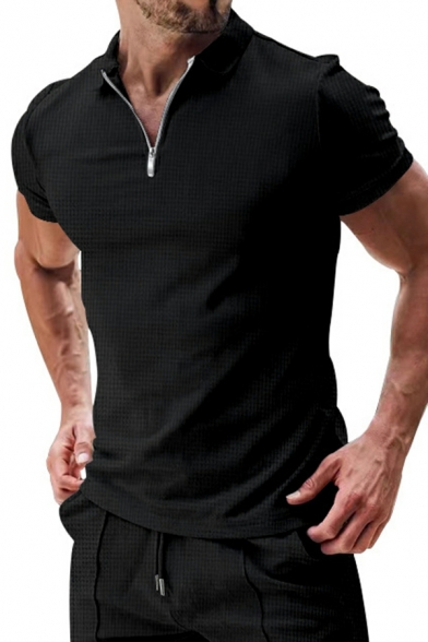Modern Men's Pure Color Short Sleeve Regular Fit Spread Shirt