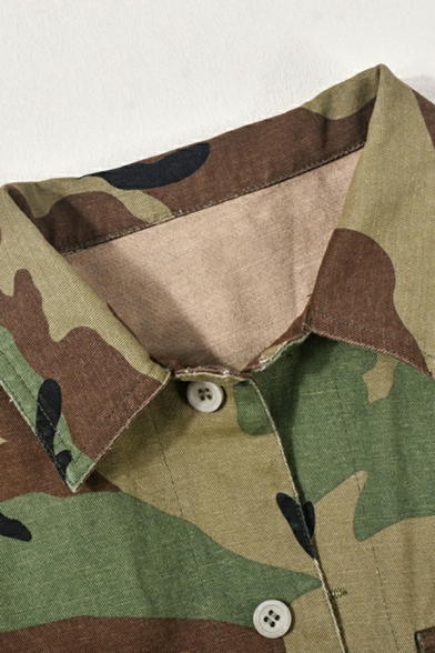 Short Sleeve Lapel Neck Crop Top Button Down Polyester Slim Fit coat