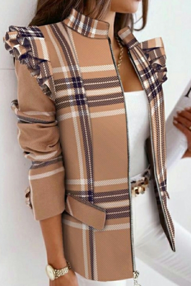 Fashion Long Sleeve Print Slim Fit Coat Zipper Fly Women’s Jacket