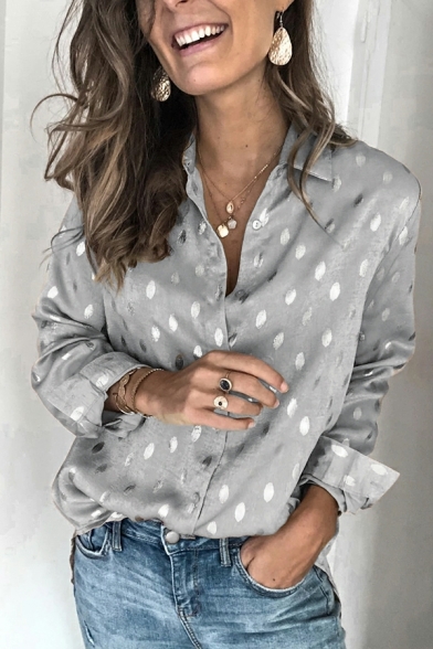 Modern Girl's Floral Pattern Button Downs Lapel Long Sleeve Shirt