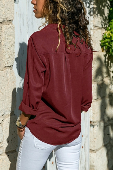 Modern Girl's Pure Color Lapel Long Sleeve Button Spread Shirt