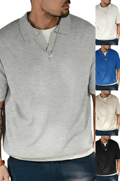 Simple Men's Solid Color Short Sleeve Relaxed Fitted Polo Shirt