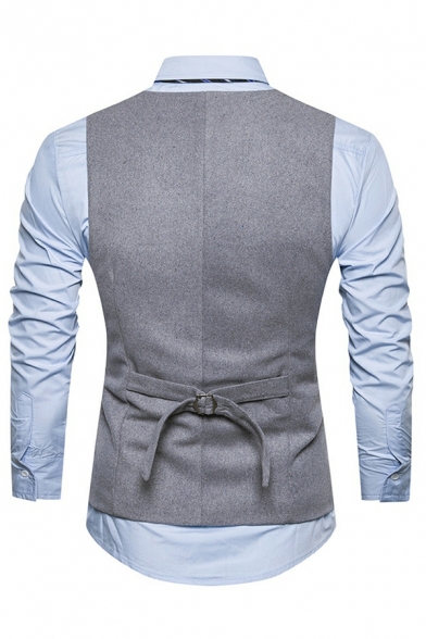 V-Neck Sleeveless Button Down Vest Plain Skinny Fit Suit Vest