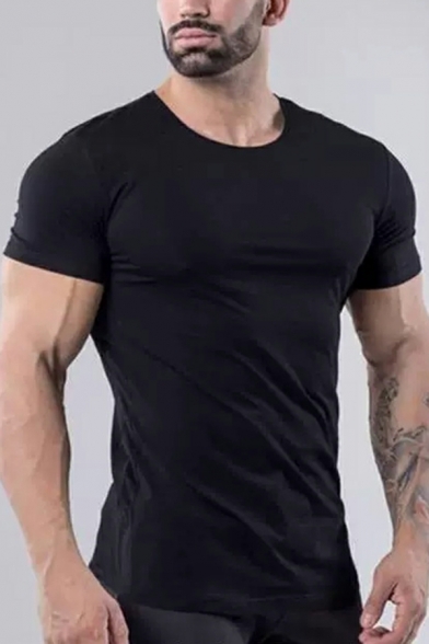 Fashion Men's Pure Color Regular Round Collar Fit Short Sleeve T-Shirt
