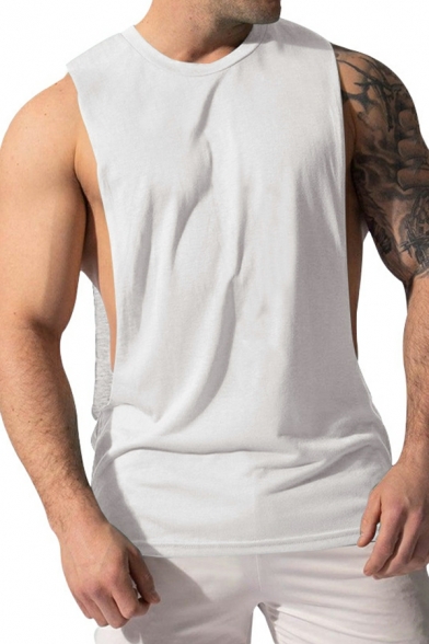 Men Street Style Solid Color Sleeveless Round Neck Relaxed Tank