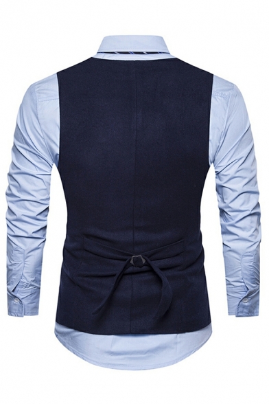 V-Neck Sleeveless Button Down Vest Plain Skinny Fit Suit Vest