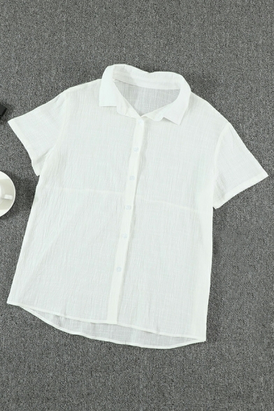 Modern Girl's Pure Color Buttons Casual Loose Short Sleeve Shirt