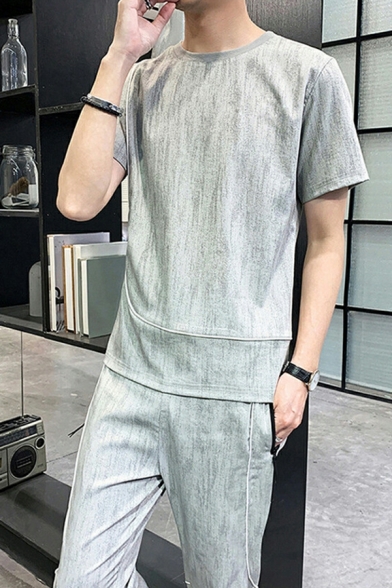 Short Sleeve Round Neck Casual Outfit Long Length Slim Fit Sportswear