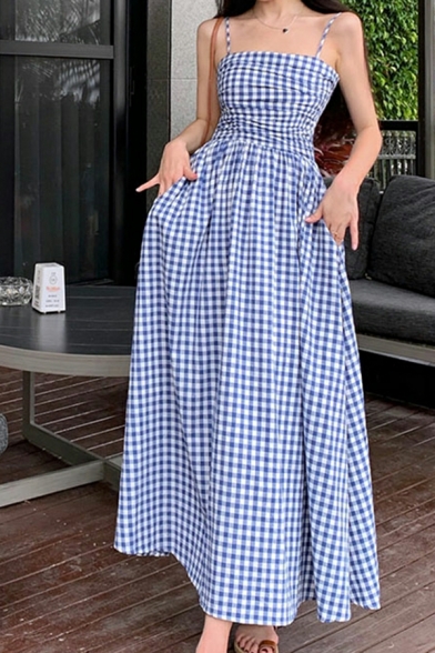 Vintage Girl's Plaid Pattern Slender Waist Holiday Suspender Dress