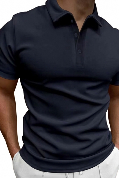 Popular Men's Whole Color Lapel Collar Short Sleeve Slim Polo Shirt