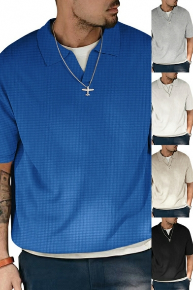 Simple Men's Solid Color Short Sleeve Relaxed Fitted Polo Shirt