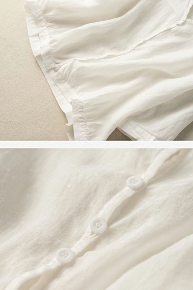 V-Neck Long Sleeve Shirts Plain Button Down Cotton Shirts