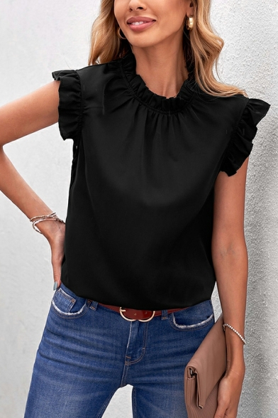 Modern Girl's Pure Color Sleeveless Round Neck Loose Casual T-Shirt