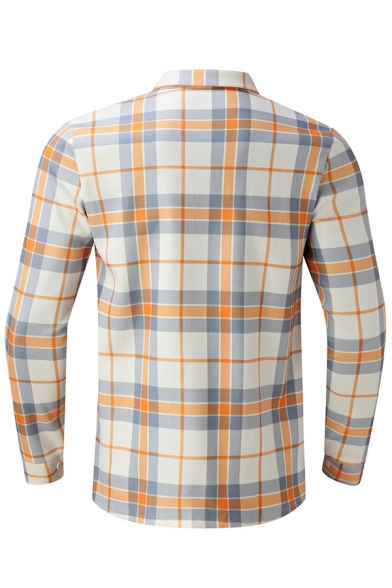 Trendy Men's Plaid Print Long Sleeve Lapel Collar Button-down Shirt