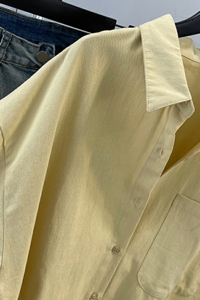 Plain Loose First Long Sleeve Shirts Lapel Neck Button Down Shirt