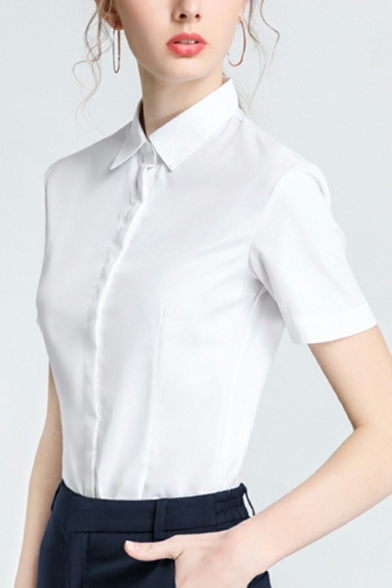 Short Sleeve Lapel Neck T Shirts Plain Button Down Slim Fit Shirts