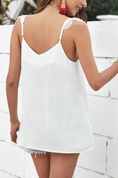 Stylish Girl's Pure Color Casual Loose V-neck Sleeveless Tanks